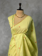Lime Green Chanderi silk cotton Jamdani woven saree- PBRJ6