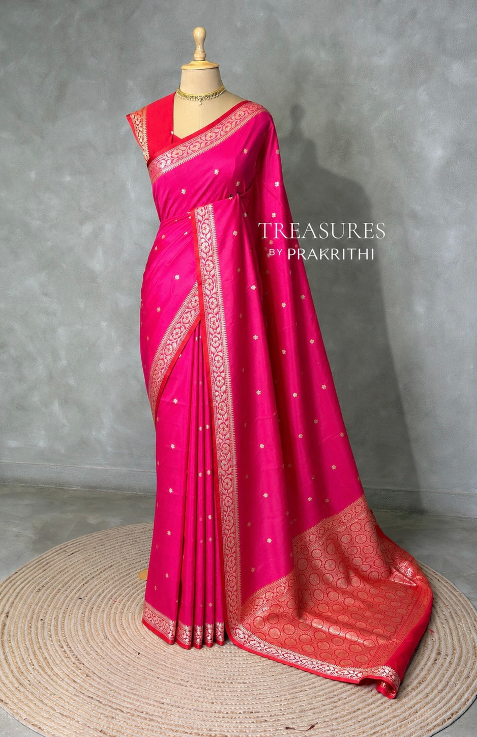 Rani Pink and Red Silk saree - PBRZU14