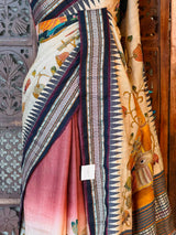 Pure tusser silk with pichwai and hand kantha work -PBRT1A