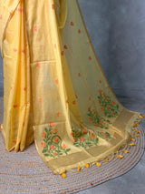 Yellow Chanderi silk cotton Jamdani woven saree- PBRJ14