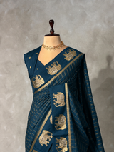 Peacock Blue Chanderi silk cotton Saree - PBRFA2D