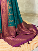 Emerald Blue and Violet Georgette saree- PBRSB1H