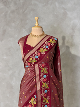 Maroon Banarasi crape silk saree - PBRNAK3D