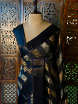 Black Banarasi Crape silk saree - PBRHC5
