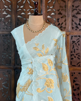 Pastal blue and goldorganza silk saree- PBR43G1