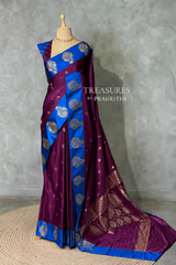Deep wine and Blue satin Banarasi silk saree - PRAZ6C