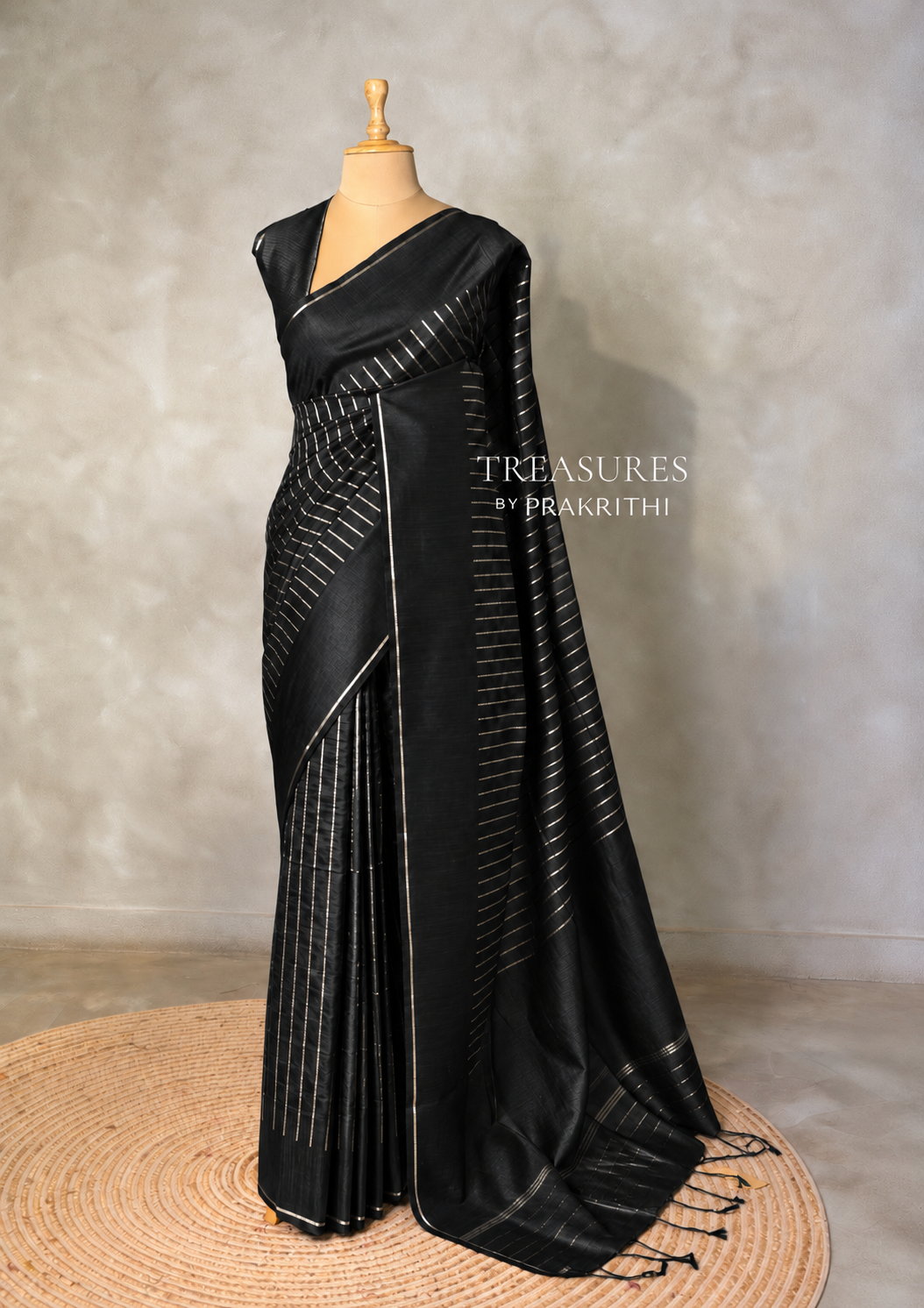 Black semi tusser silk saree - PBRSS2A