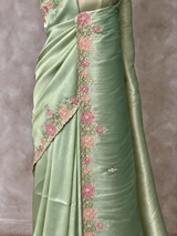 Moss green soft tissue silk Designer saree- PBRCK6B