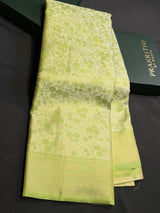 Pastal parrot green Soft satin brocade Silk Saree - PBRMJ9B