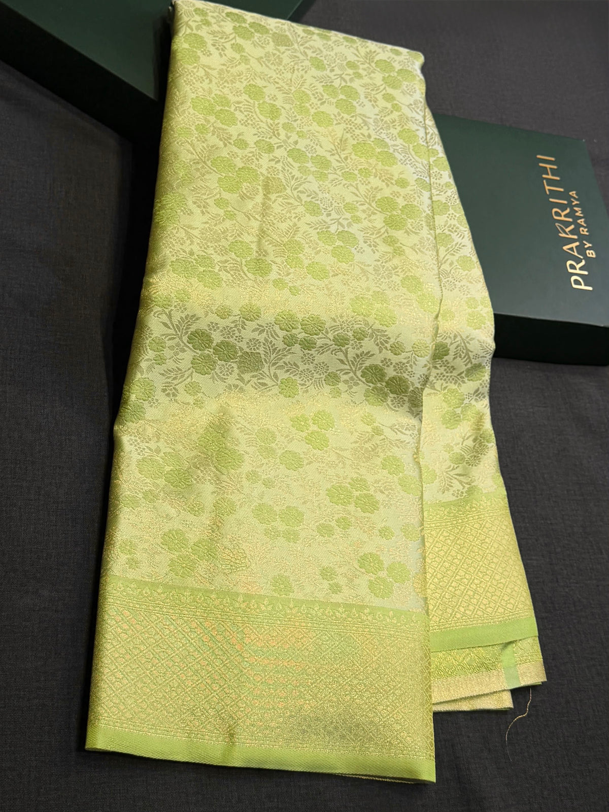 Pastal parrot green Soft satin brocade Silk Saree - PBRMJ9B