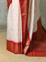 Off white and Red Silk saree - PBRZU8A