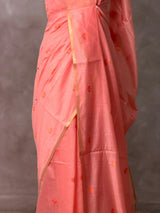Peach Chanderi silk cotton Jamdani woven saree- PBRJ17