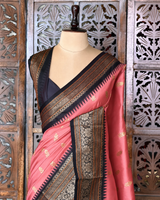 Peach and black Silk saree - PBRZU12A
