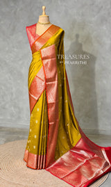 Mustard Yellow and Red Silk saree - PBRZU7D