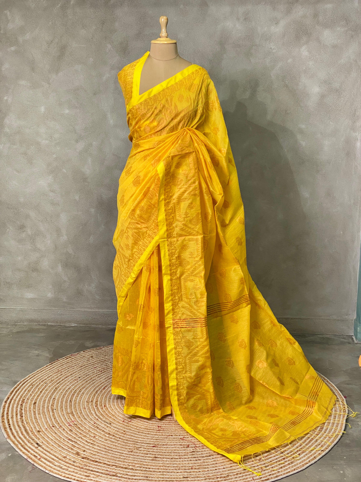Yellow cotton silk saree- PL17