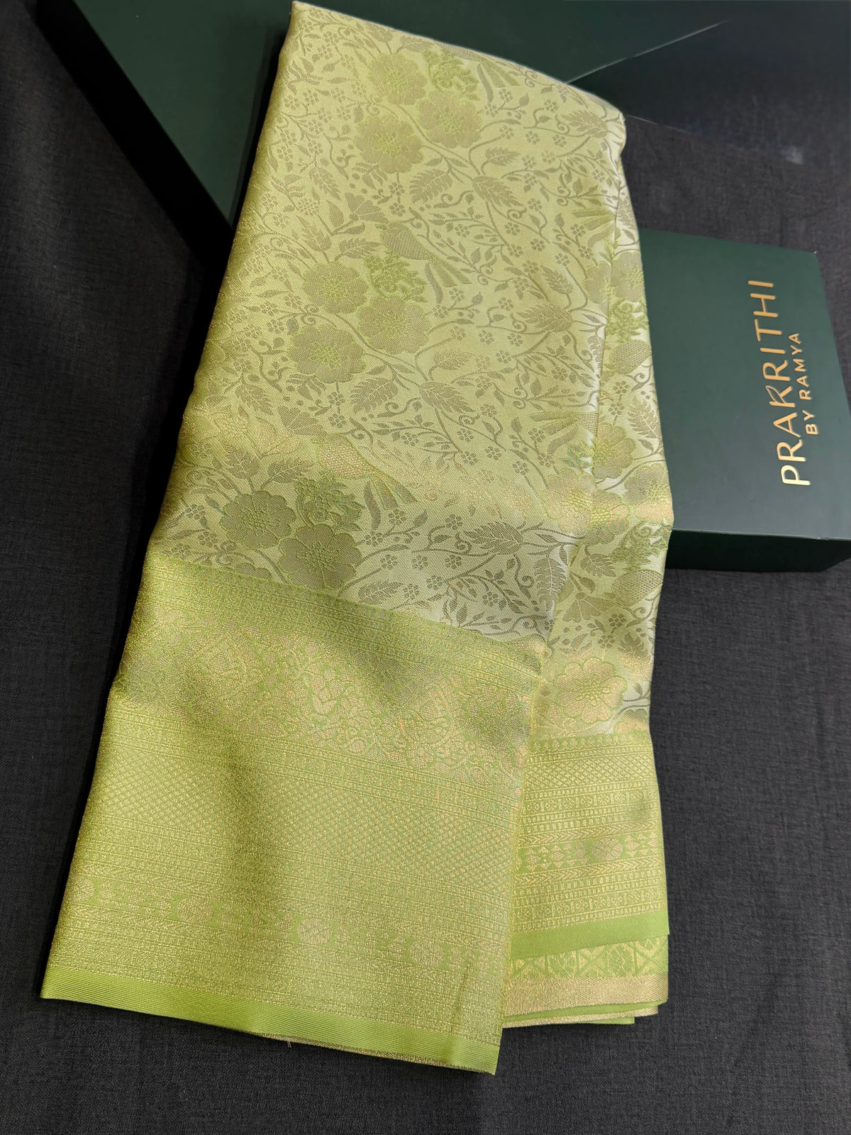 Pastal parrot green Soft satin brocade Silk Saree - PBRMJ8C