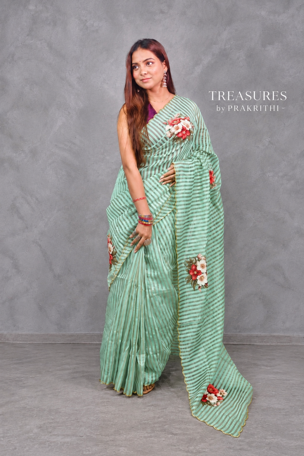 Emerald Green Pure Kora tissue Saree- PBRARSH1C