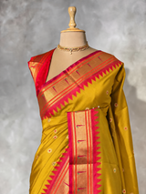 Mustard Yellow and Red Silk saree - PBRZU13E