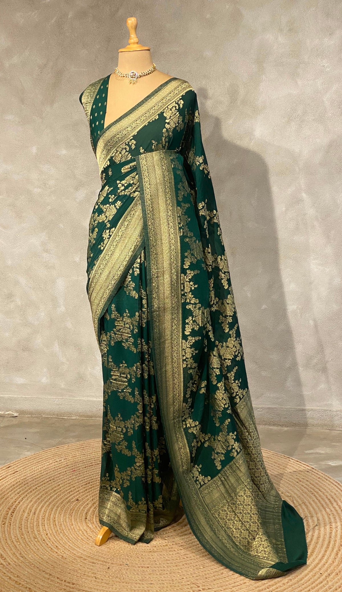 Bottle Green Banarasi georgette Saree - PBRFA1