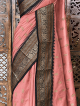 Peach and black Silk saree - PBRZU12A