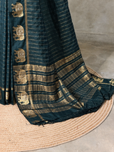 Peacock Blue Chanderi silk cotton Saree - PBRFA2D