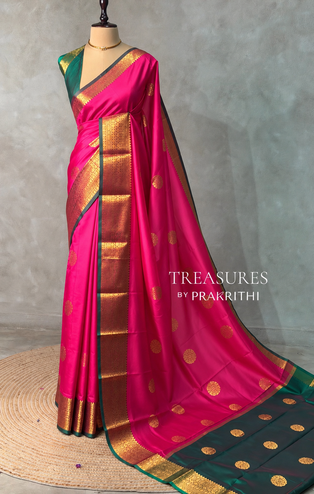 Rani Pink and Green semi kanchipuram soft silk saree - PSSN184