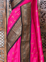 Rani Pink and black Silk saree - PBRZU12E