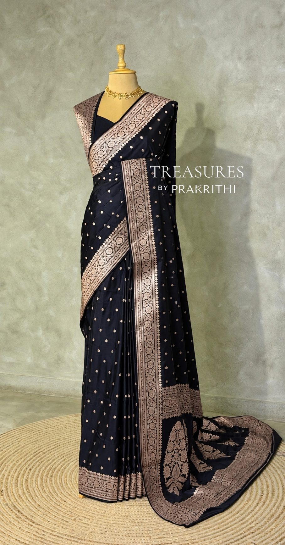 Black satin Banarasi silk saree - PRAZ7D