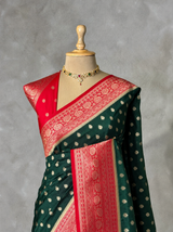Dark green and Dark pink Dola silk saree- PBRSB2K