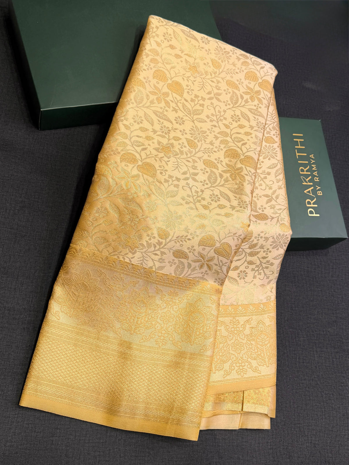 Light gold Soft satin brocade Silk Saree - PBRMJ7C