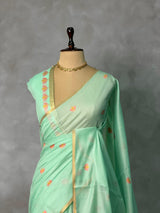 Pastal Green Chanderi silk cotton Jamdani woven saree- PBRJ18
