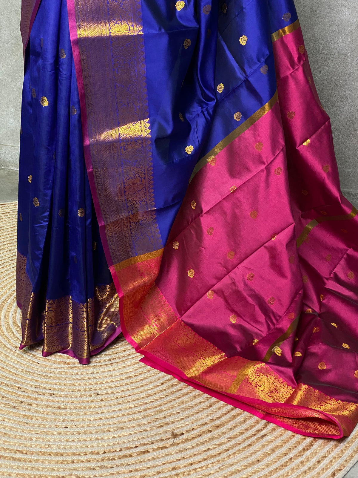 Royal blue and purple semi kanchipuram soft silk saree - PSSN2