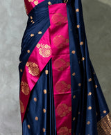 Navy Blue and magenta satin Banarasi silk saree - PRAZ6A