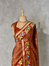Rust Orange Banarasi crape silk saree - PBRNAK3A