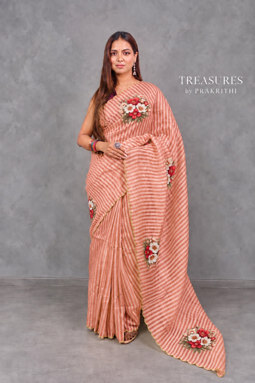 Pastal Peach Pure Kora tissue Saree- PBRARSH1D