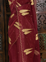 Maroon and gold organza silk saree- PBRRB1