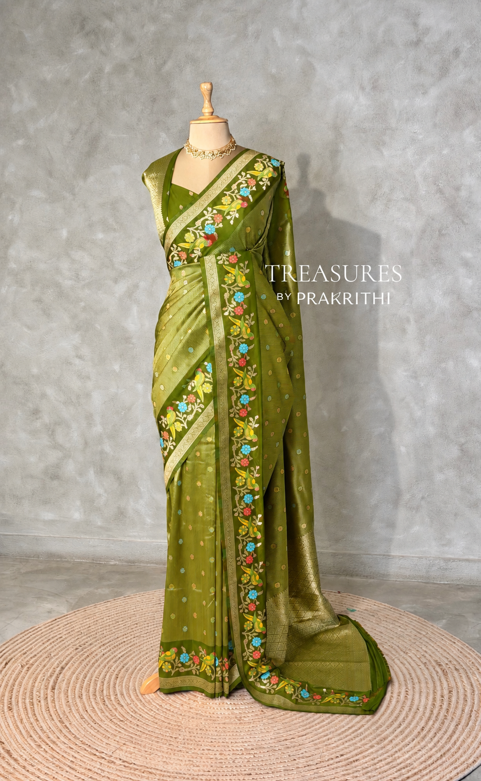 Olive Green Banarasi crape silk saree - PBRNAK3H