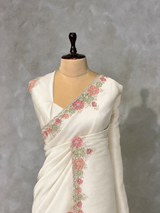 White soft tissue silk Designer saree- PBRCK6A