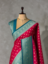 Dark pink and Aqua blue Dola silk saree- PBRSB2N