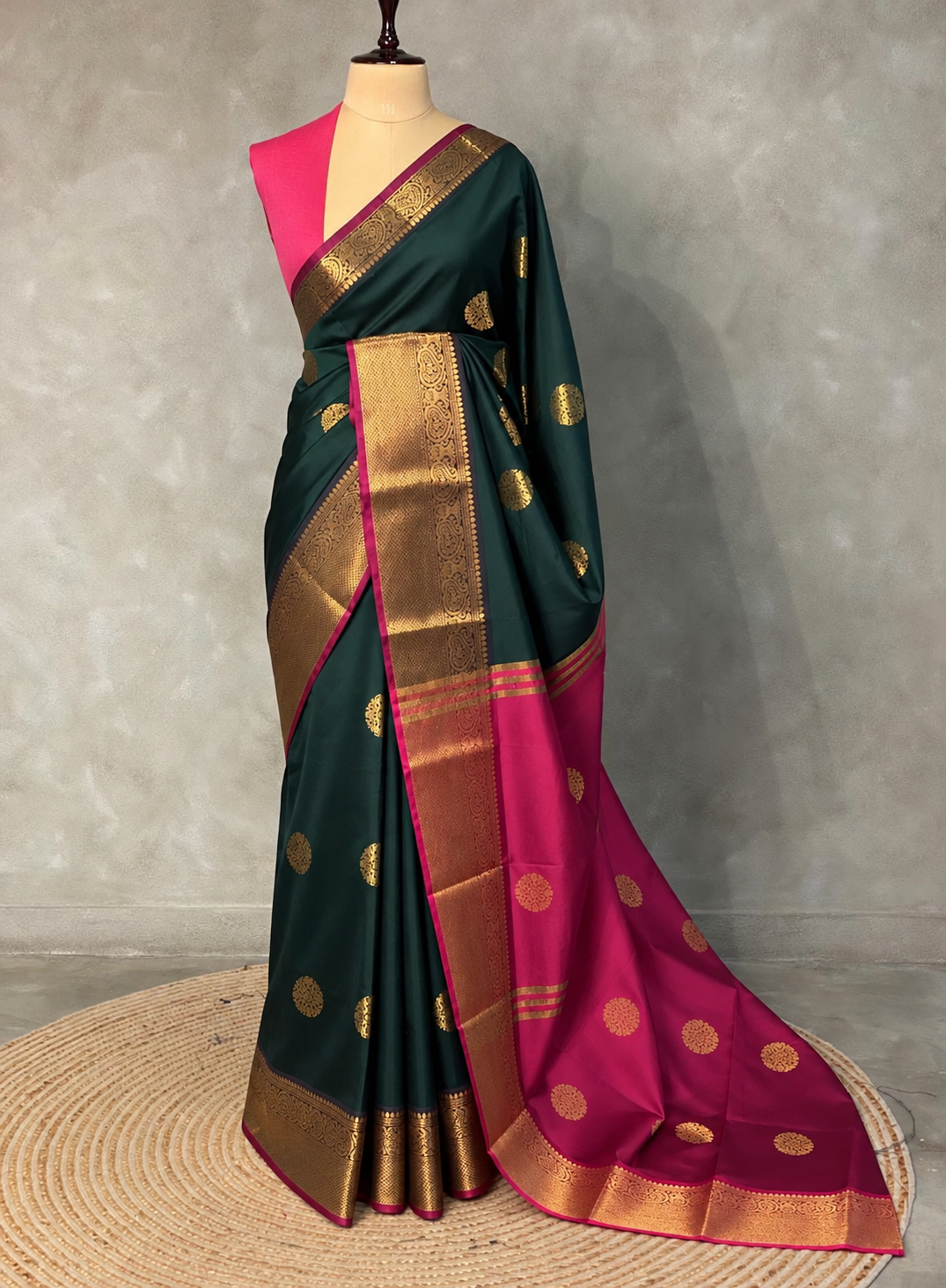 Bottle Green and Purple semi kanchipuram soft silk saree - PSSN44