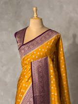 Yellow and Purple Dola silk saree- PBRSB2C