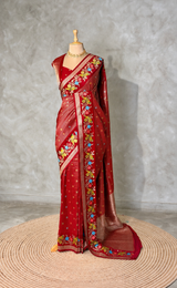 Red Banarasi crape silk saree - PBRNAK3F