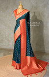 Teal Blue and Orange Dola silk saree- PBRSB2L