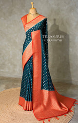 Teal Blue and Orange Dola silk saree- PBRSB2L