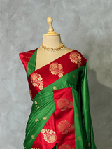 Green and Red satin Banarasi silk saree - PRAZ6B