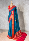 Blue and Red Silk saree - PBRZU13C