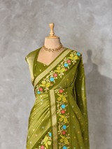 Olive Green Banarasi crape silk saree - PBRNAK3H