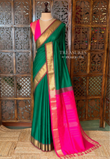 Green and rani Pink Handloom silk cotton saree - PBRMH2C