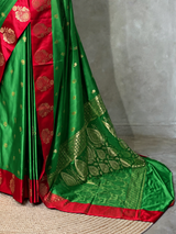 Green and Red satin Banarasi silk saree - PRAZ6B