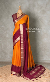 Yellow and maroon Crepe silk saree- PBRSB4E